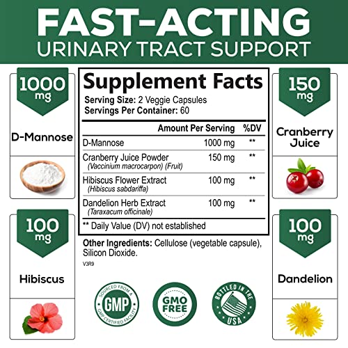 180 Capsules D-Mannose & Cranberry Extract 1350mg S45349