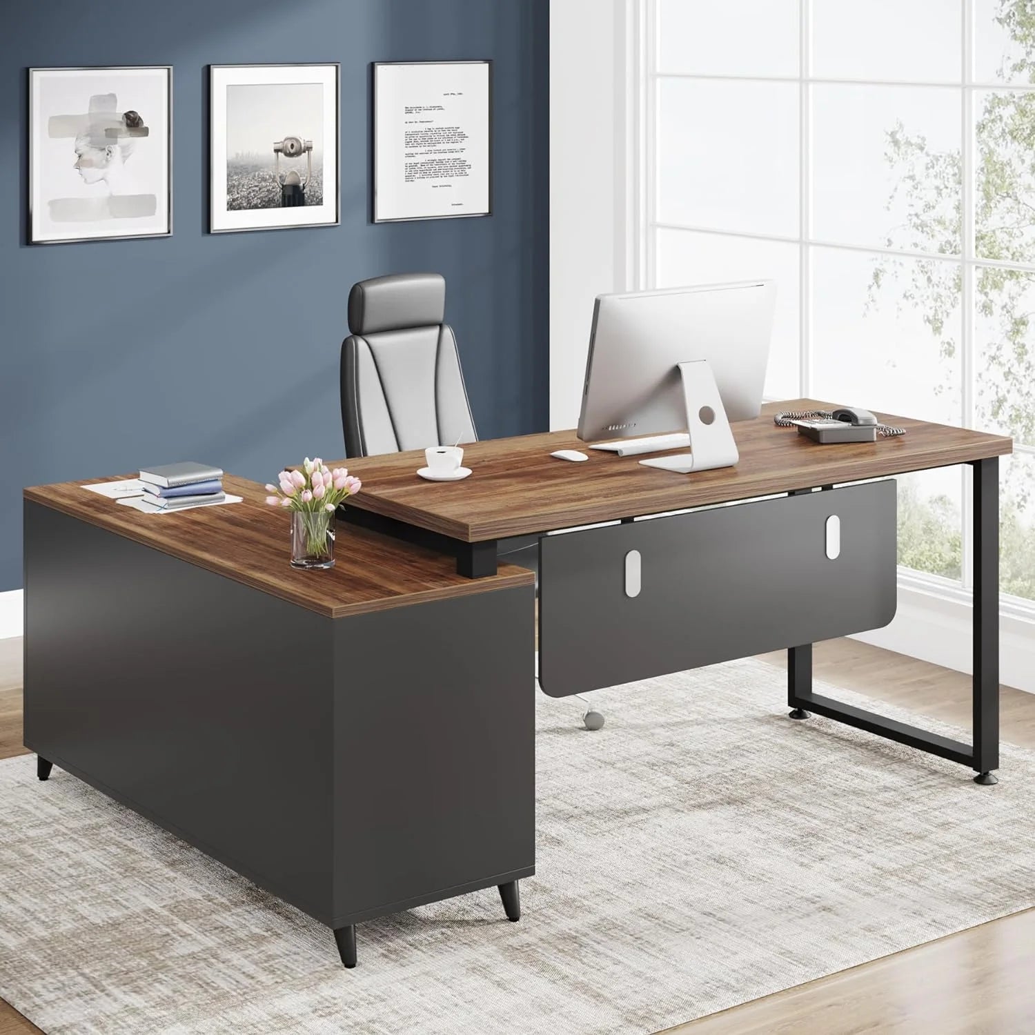 55 Inch L Shaped Desk with File Drawer Z9940