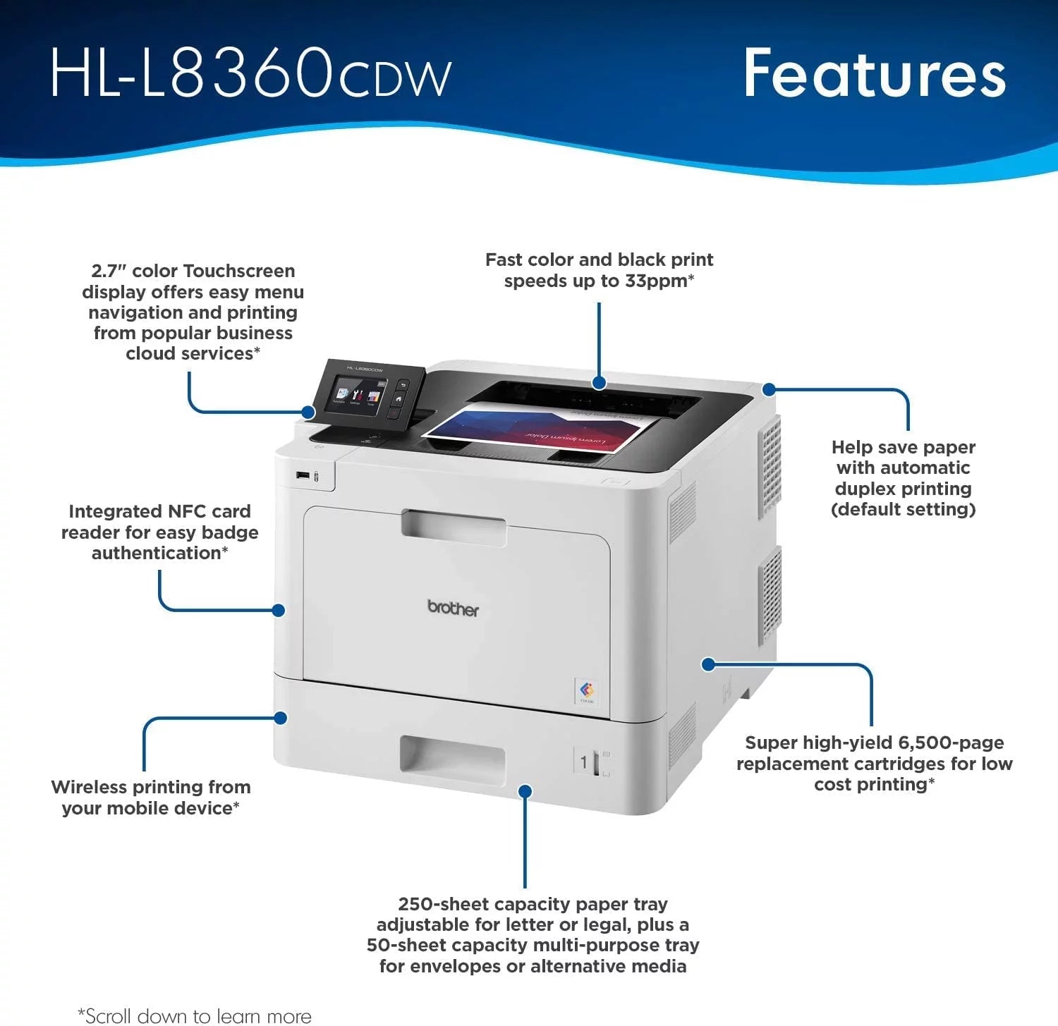 Business Color Laser Printer with Duplex Printing and Wireless Networking S32306