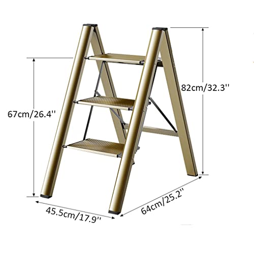 Champagne Aluminum Folding Step Stool with Anti-Slip Wide Pedal 330lbs Capacity P55264