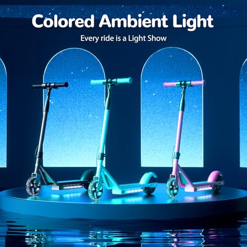 Electric Scooter with Adjustable Speed and Height, Colorful Lights, Double Brake Q874410