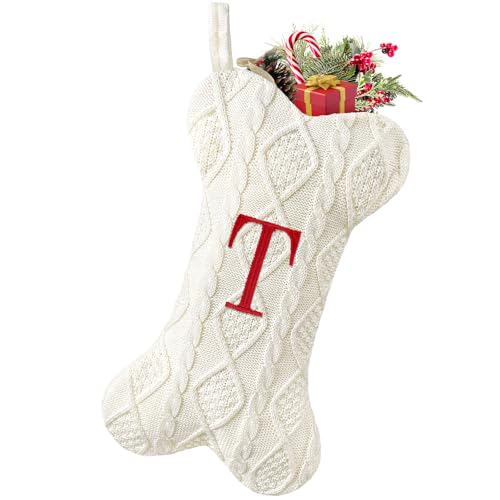 White Large Knit Dog Christmas Stocking with Initials K539146