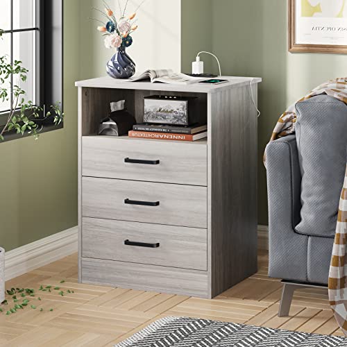 Grey Nightstands Set of 2 with Drawers Y504