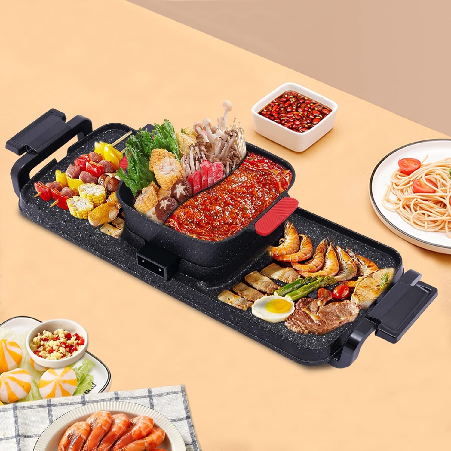 2 in 1 Smokeless Indoor Non-Stick Electric Grill Hot Pot Y945