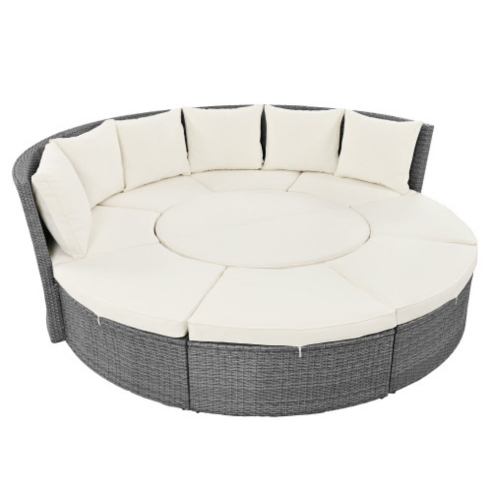 5-Piece Round Rattan Sectional Sofa Set with Liftable Table and Washable Cushions V159079