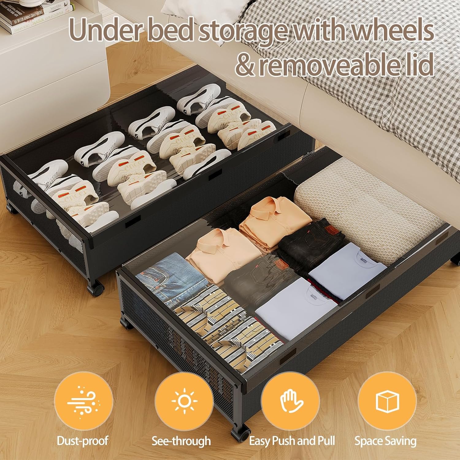 Black 2 Pack Rolling Under Bed Storage Drawer X65099