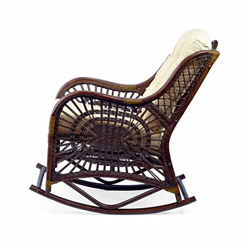 Natural Wicker Rattan Rocking Lounge Chair with Cream Cushion Z37468