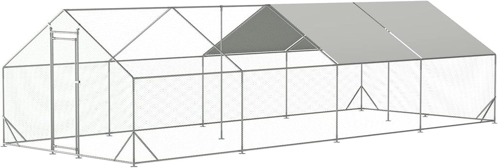 Large Metal Chicken Coop with Waterproof Cover, Anti-UV Cover for Outdoor (10' L x 25.5' W x 6.56' H) F4318