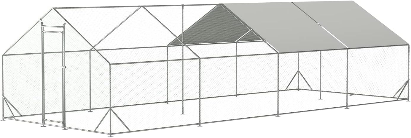 Large Metal Chicken Coop with Waterproof Cover, Anti-UV Cover for Outdoor (10' L x 25.5' W x 6.56' H) F4318