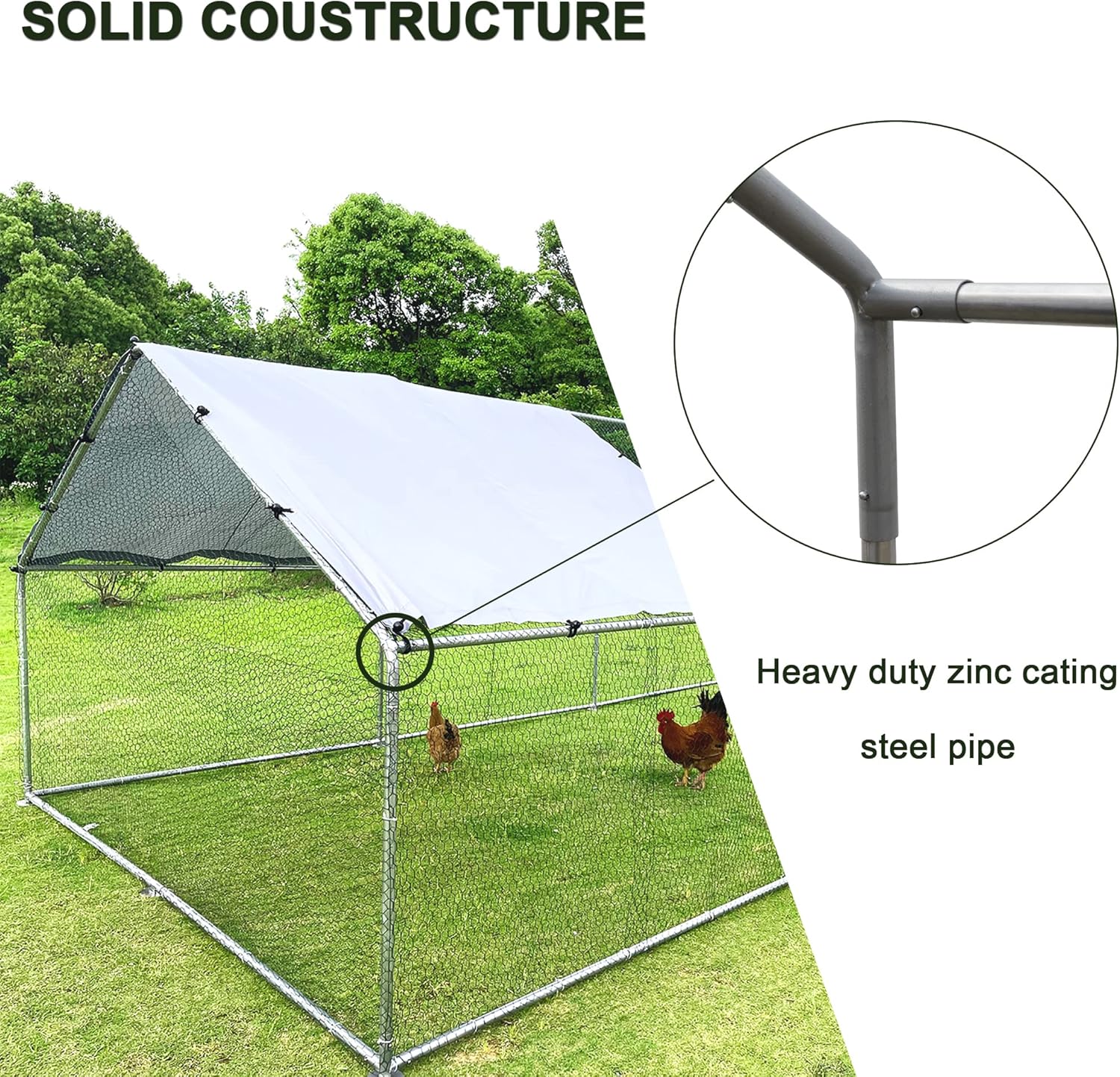 Large Metal Chicken Coop with Waterproof Cover, Anti-UV Cover for Outdoor (10' L x 25.5' W x 6.56' H) F4318