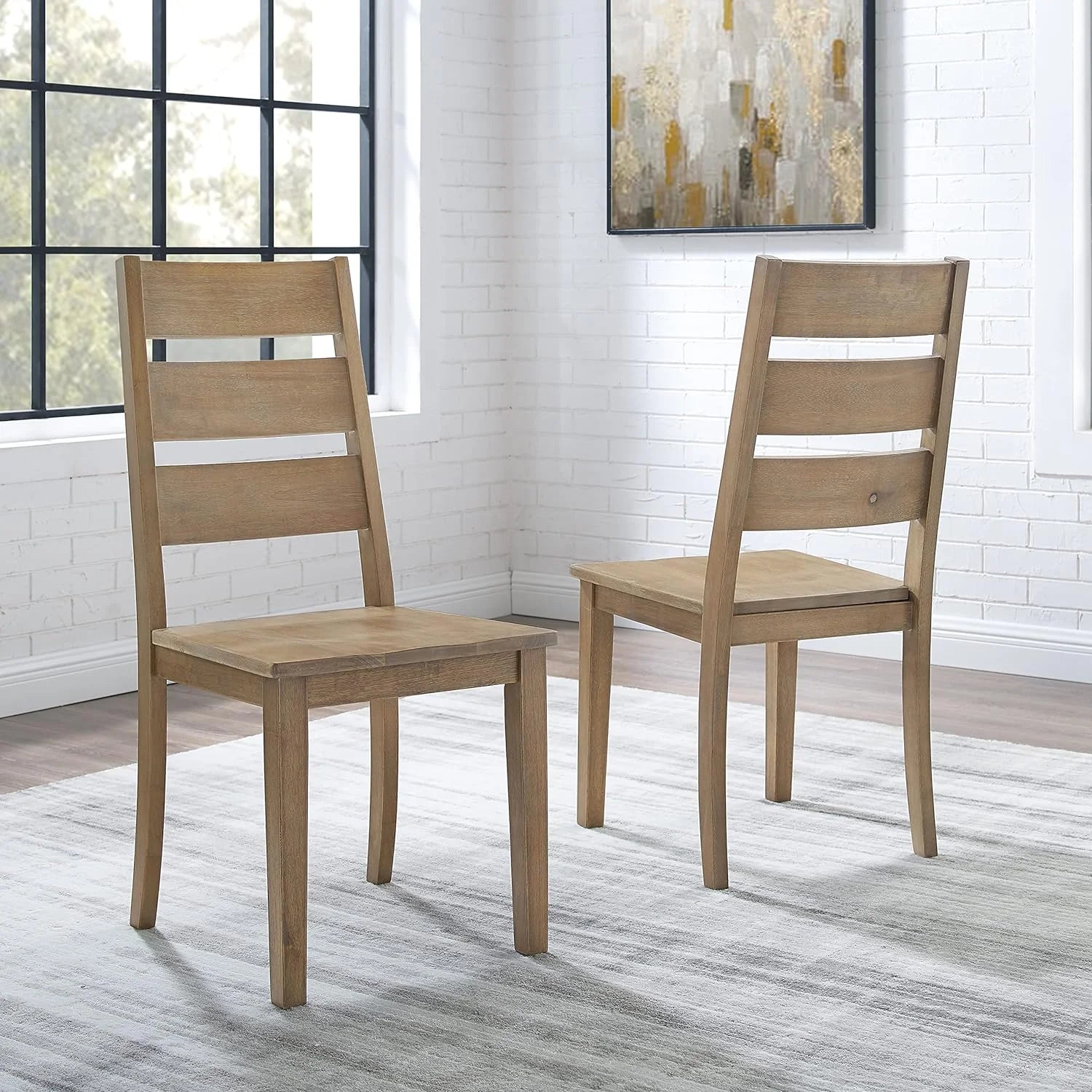 Rustic Brown 2-Piece Ladder Back Dining Chair Set P246