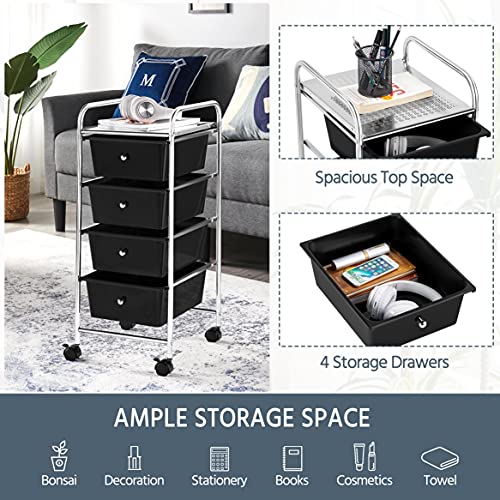 Black 4 Drawer Rolling Plastic Storage Cart M7215