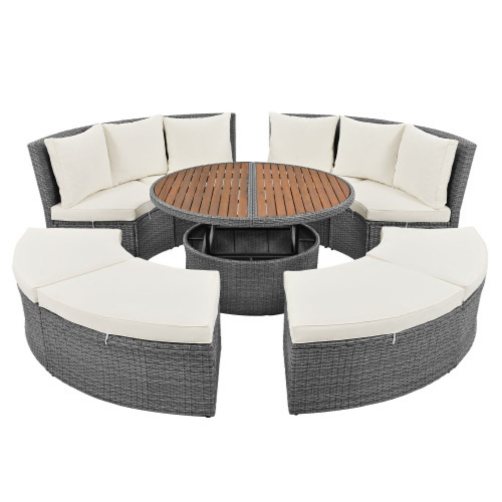 5-Piece Round Rattan Sectional Sofa Set with Liftable Table and Washable Cushions V159079