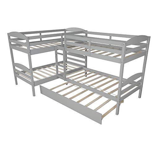 Twin-Over-Twin-Over-Twin-Over-Twin L Shaped Bunk Bed with Trundle N5775