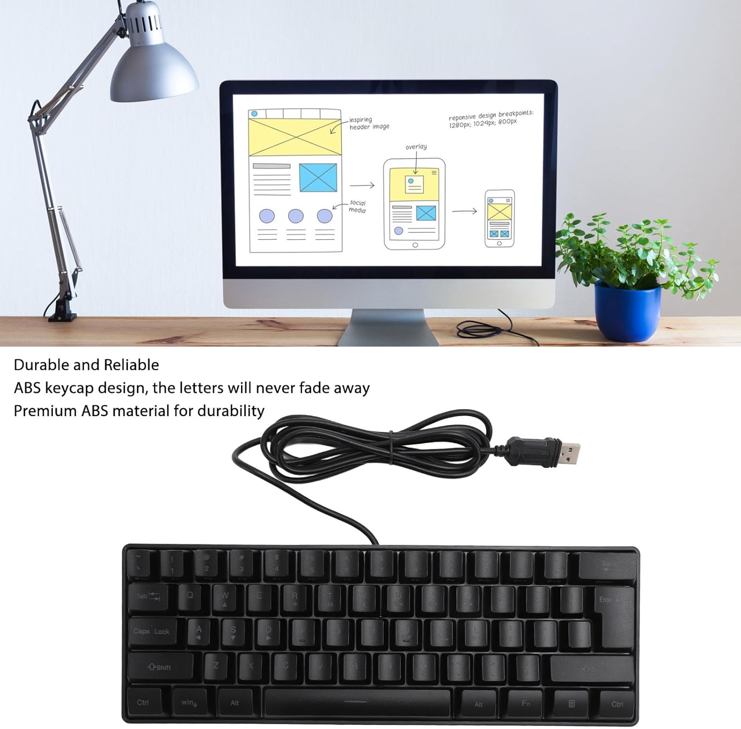 61 Keys USB Wired Mechanical Gaming Keyboard with RGB Backlight V8403