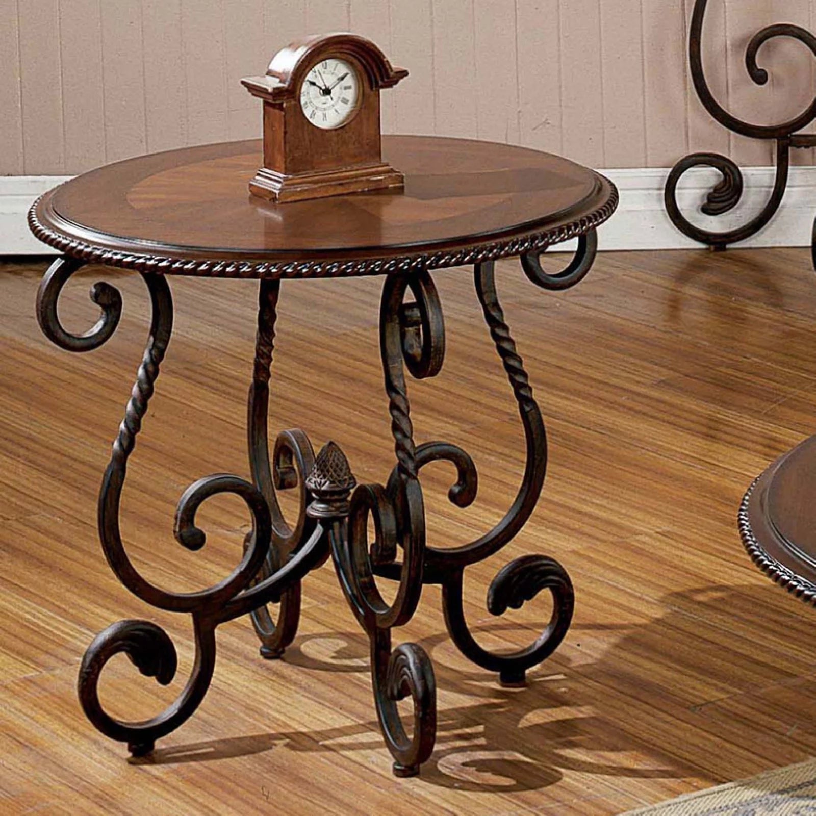Cherry Wood and Metal Round End Table K2556