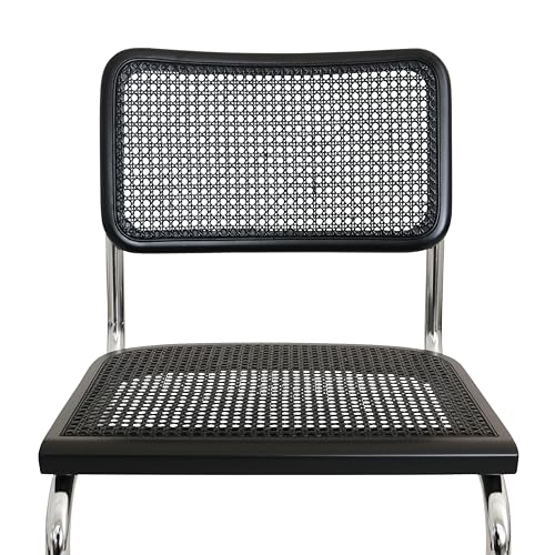 Walnut Wood & Natural Cane Cantilever Side Chair with Chrome Steel Frame J2082