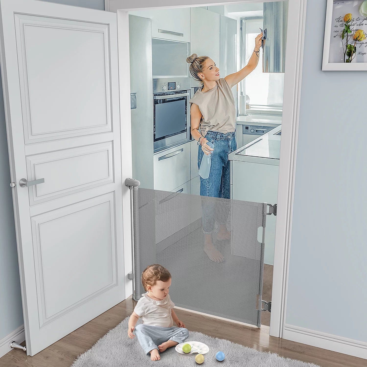 Gray Retractable Baby Gate 33" x 71" G214822