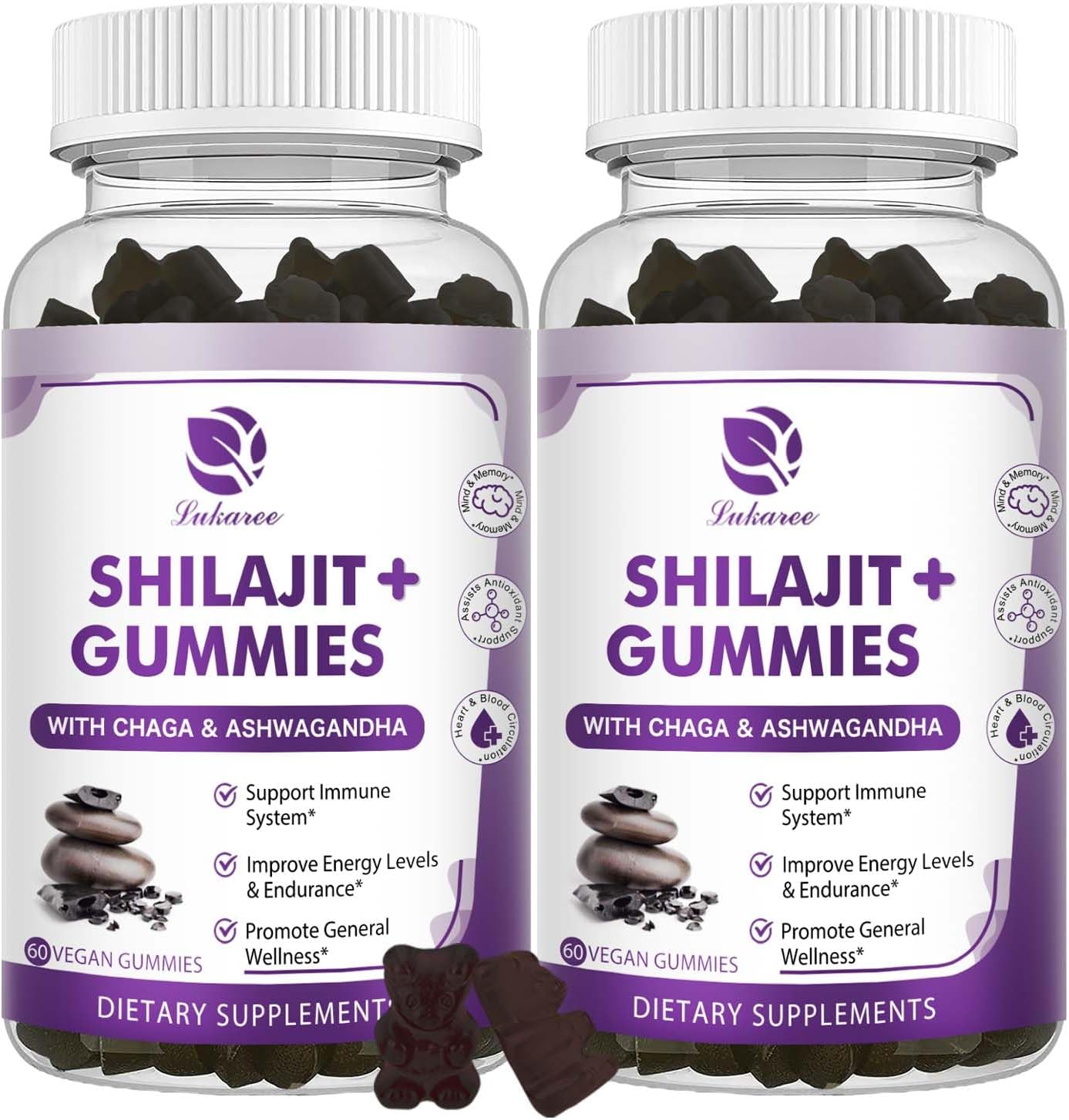 (2 Pack) Shilajit Gummies with Ashwagandha, Black Seed Oil, Vitamin C D3 B12 & Zinc, Sugar Free E4814
