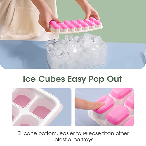 4 Pack Silicone Plastic Ice Cube Trays with Lid and Bin E5421