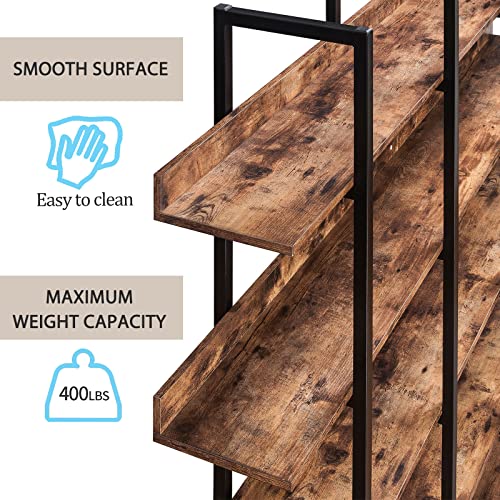 Black Triple Wide 5 Tiers Industrial Bookshelf with Metal Frame T233