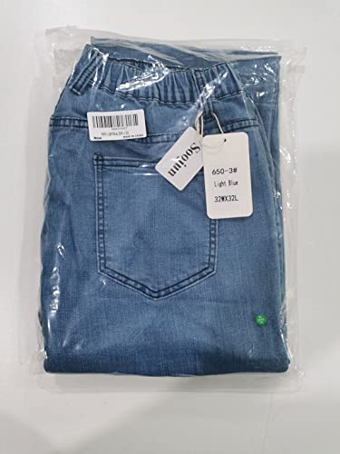 Mens Elastic Waist Jeans Relaxed Fit with Zipper and Button E28031