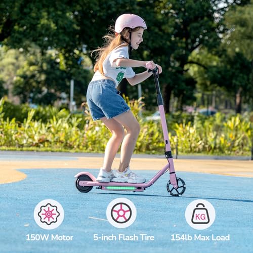 Electric Scooter with Adjustable Speed and Height, Colorful Lights, Double Brake Q874410