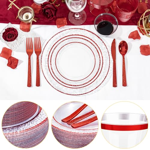 350PCS Clear Plastic Plates with Gold Trim Disposable Dinnerware Set S927728