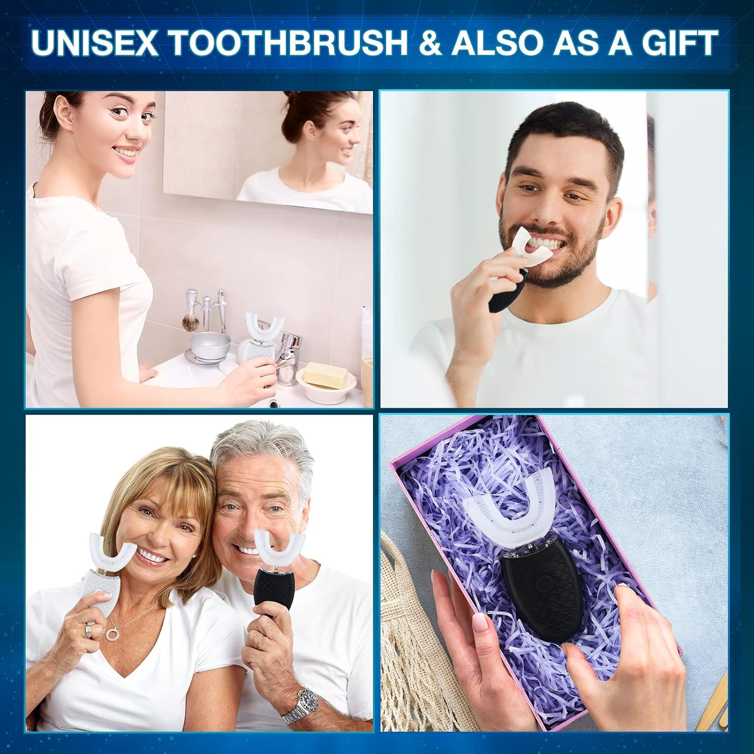 2 Pieces Ultrasonic U Shaped Automatic Toothbrushes with 3 Brush Heads P688244