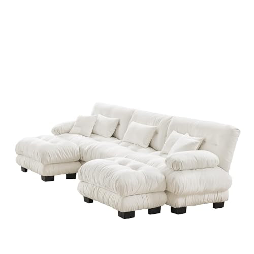 White Oversized Chenille Modular Sectional Sofa with 2 Ottomans E767