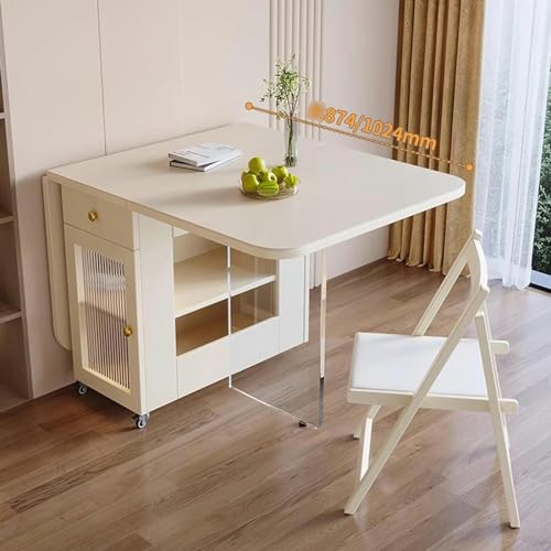 Folding Dining Table with Storage Rack, Drawers, Acrylic Table Legs and Slate Tabletop, 1.5M U786477