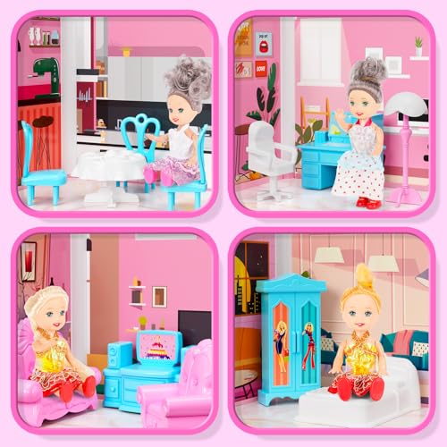 5-Story Doll House with 19 Rooms, Lights, Dolls, and Furniture A1979