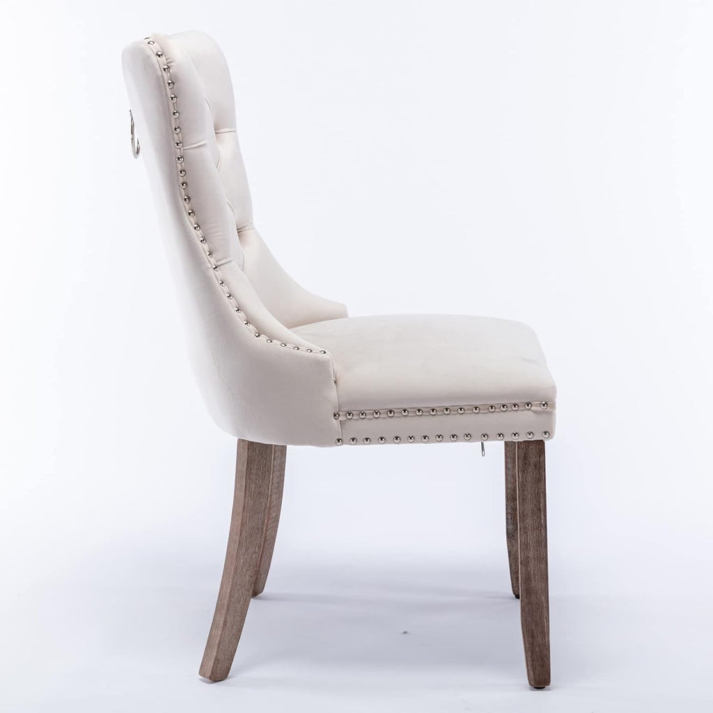Beige Velvet Upholstered Dining Chair 2-Pcs Set D8271