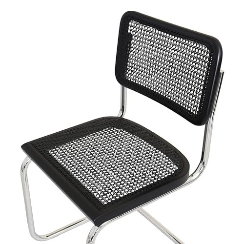 Walnut Wood & Natural Cane Cantilever Side Chair with Chrome Steel Frame J2082