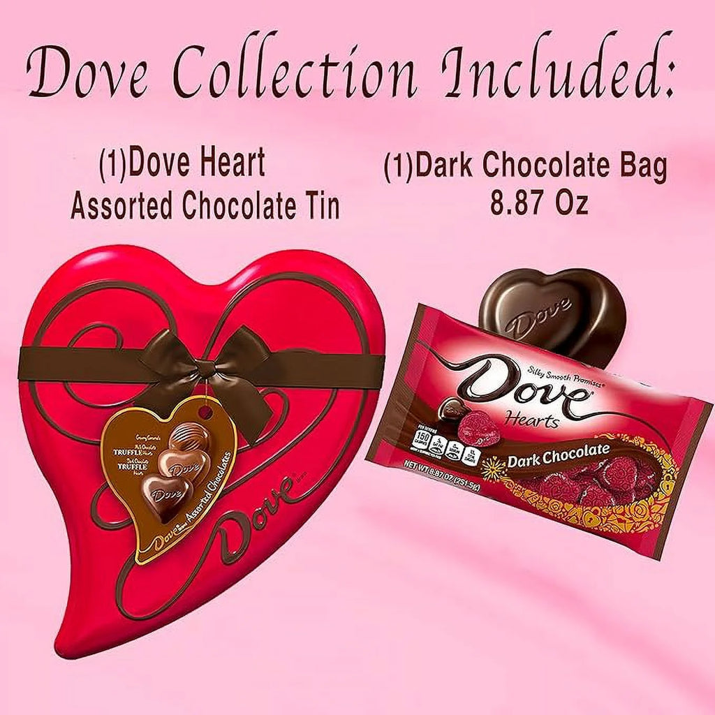 Valentine Day Bundle with Chocolate Candy Assortment Heart Tin and Dark Chocolate Bag S6959