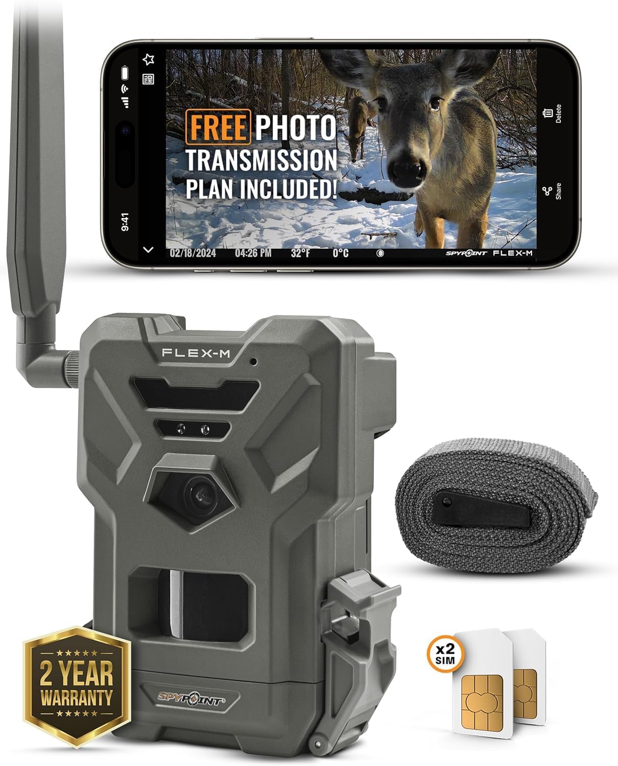 Twin Pack Cellular Hunting Trail Cameras with Night Vision, 28MP Photos, 720p Videos, Two Straps, Two 32GB SD Cards J696126