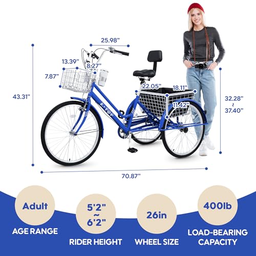 26 Inch 7 Speed Adult Tricycle with Backrest and Baskets A990941