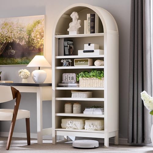 Natural 7 Tier Arched Bookshelf with Adjustable Shelves H827