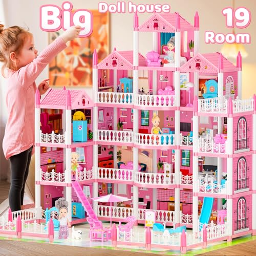 5-Story Doll House with 19 Rooms, Lights, Dolls, and Furniture A1979