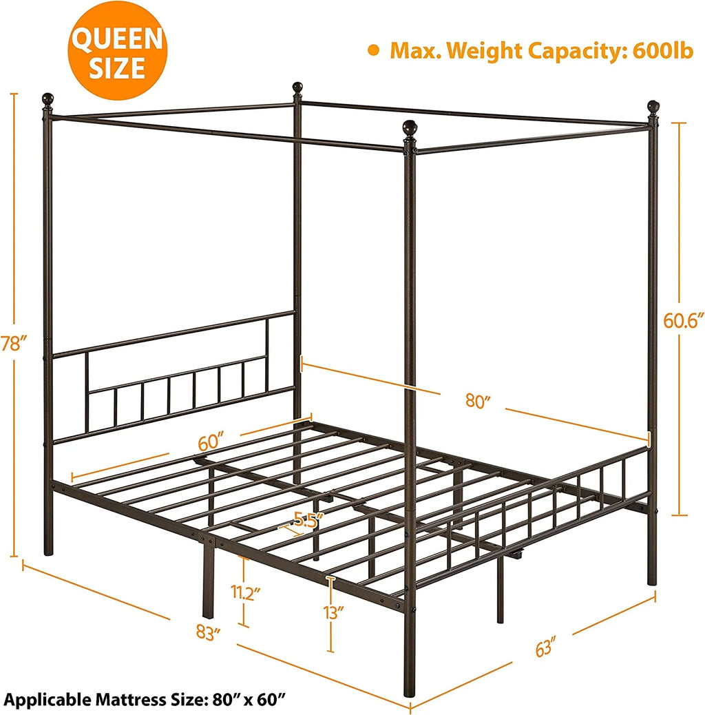 Queen Bronze Metal Canopy Bed Frame N6367
