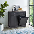 White Wooden Tilt Out Trash Cabinet with Hideaway Drawer and Bamboo Cutting Board I6674