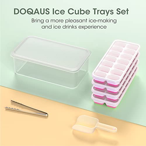 4 Pack Silicone Plastic Ice Cube Trays with Lid and Bin E5421