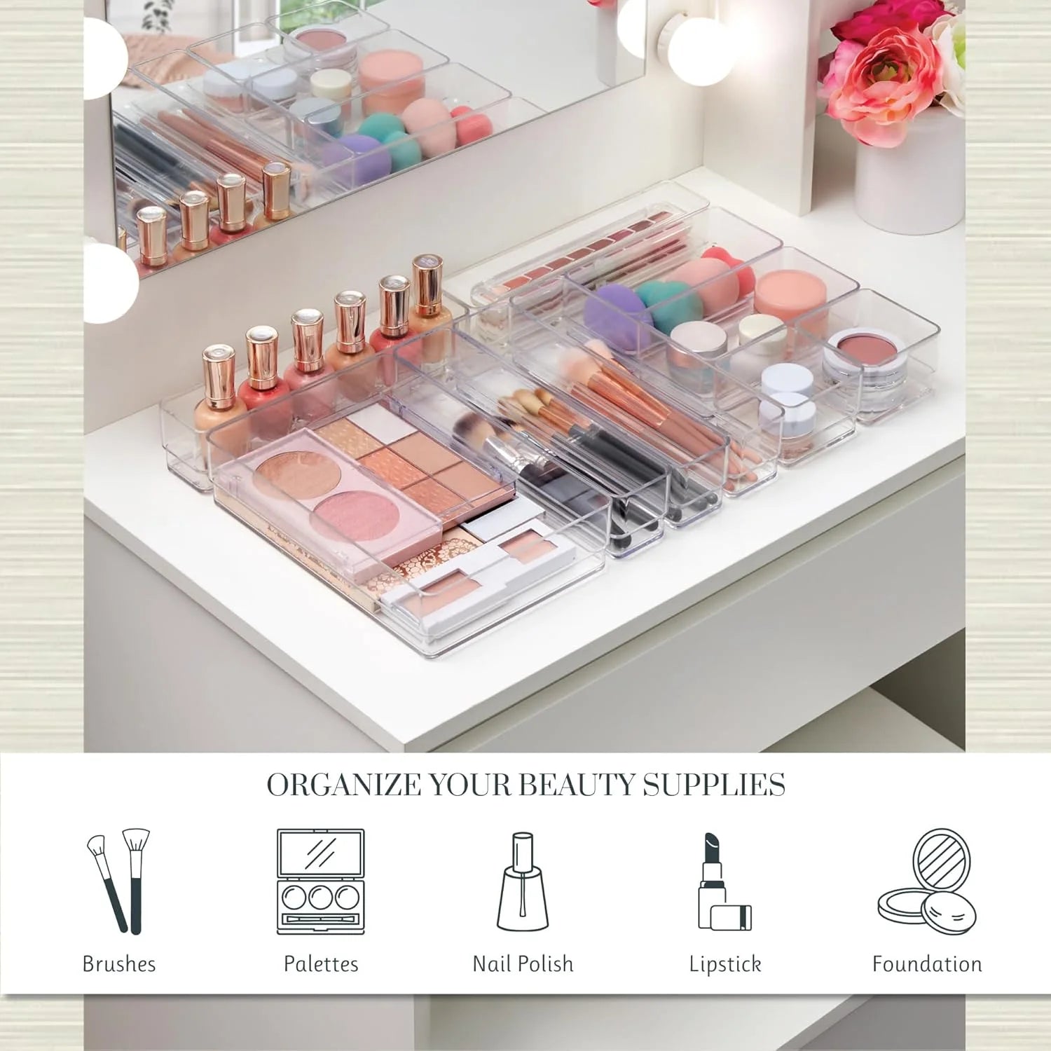 10-piece stackable transparent drawer organizer set O419