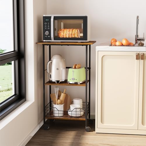 3-Tier Rolling Kitchen Stand with Wire Basket Q9574