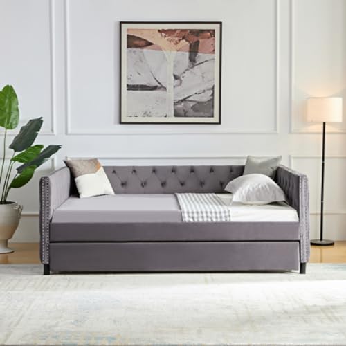 Beige Velvet 1-Seater Convertible Sofa Bed Q554