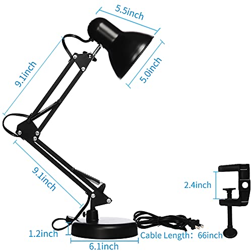 Led Desk Lamp with Clamp, Swing Arm, Folding Table Lamp, Black J325183