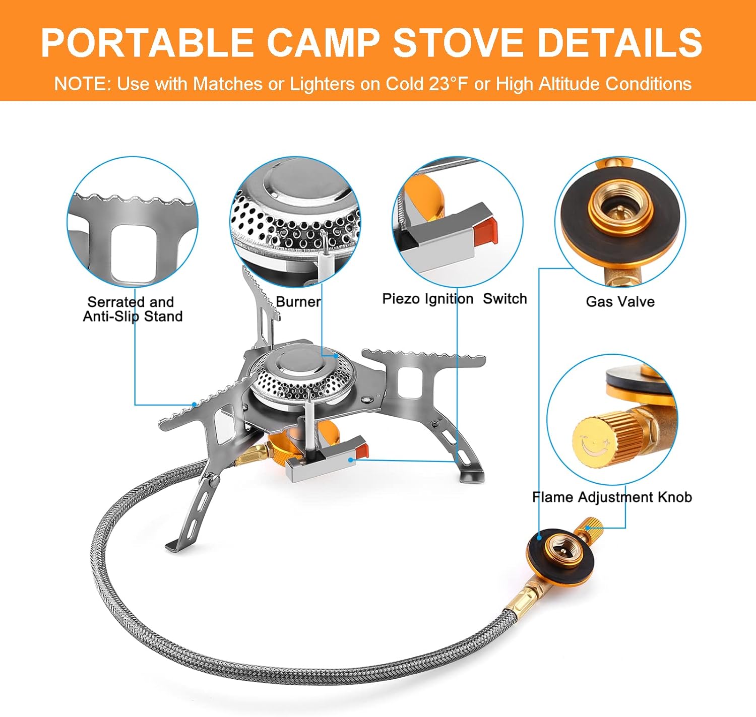 3700W Portable Camping Gas Stove with Piezo Ignition and Carrying Case V14934