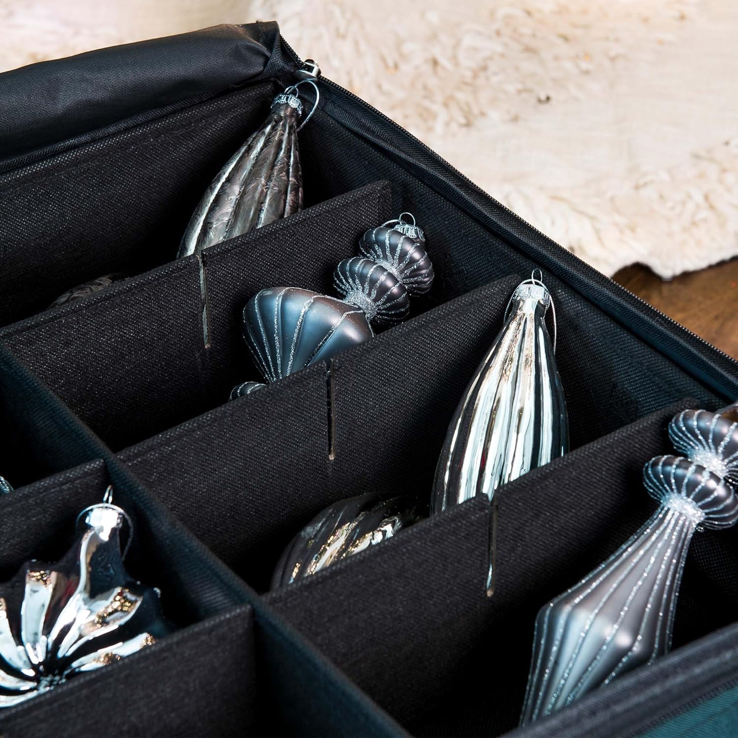 Green Christmas Ornament Storage Box with Dividers, Holds 72 Ornaments up to 4 Inches R26426