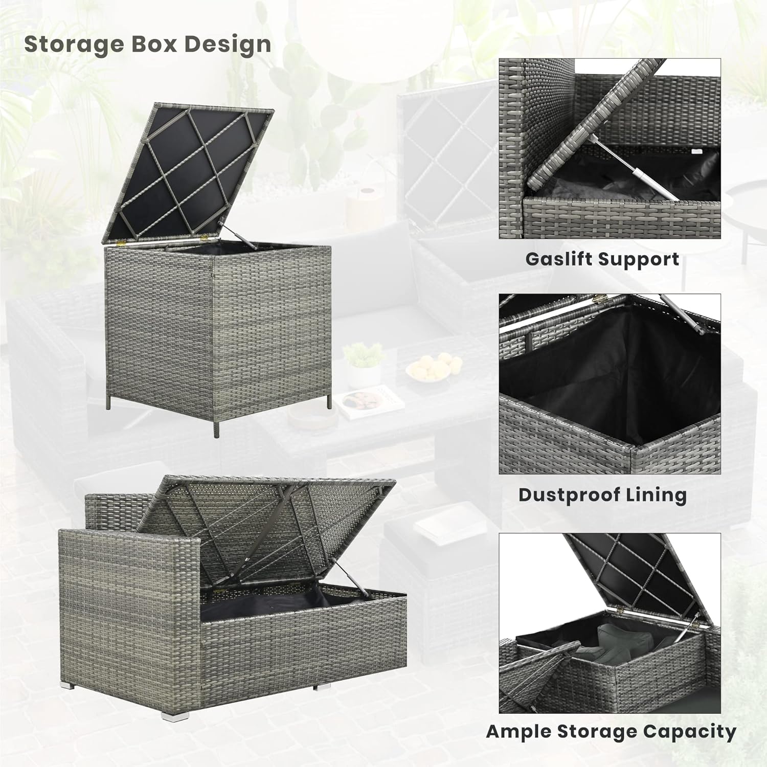 Grey 6-Piece PE Rattan Sofa Set with Tempered Glass Top Table S942