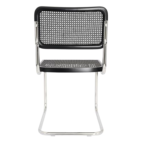 Walnut Wood & Natural Cane Cantilever Side Chair with Chrome Steel Frame J2082